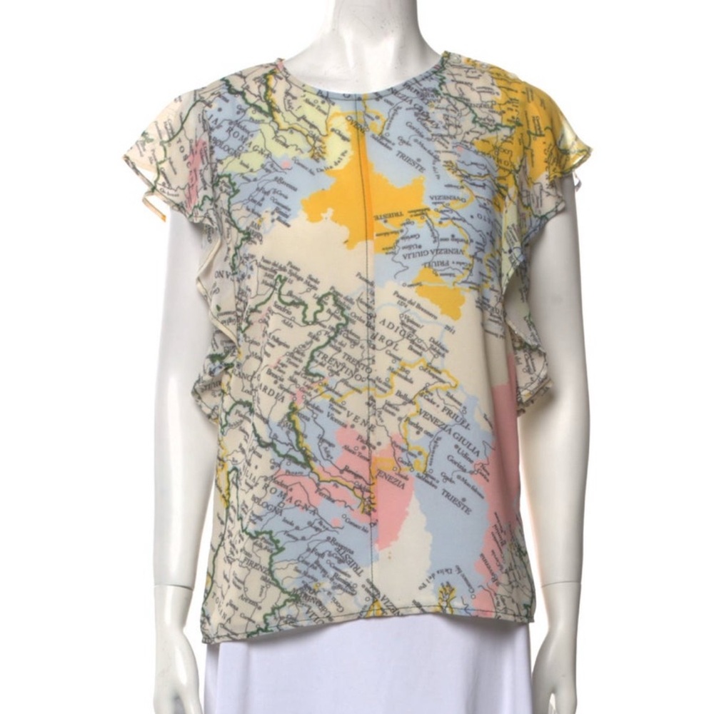 Derek Lam 10 Crosby map print ruffle blouse
